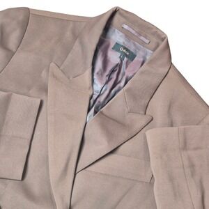 Quince Womens L Brown Double Breasted Blazer Work Office Career Stretch